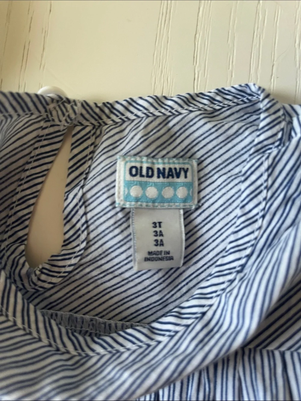 Old Navy Navy & White Striped Flutter Sleeve Top with Pink Trim